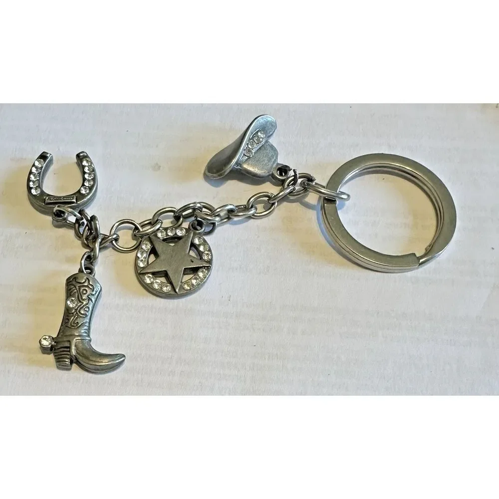 Vintage Western Style Pewter Key Chain Multi-Figure